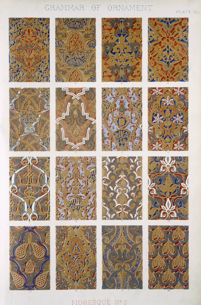 Moresque nro 3, levy XLI, Owen Jonesin (1809-68) teoksesta "The Grammar of Ornament" tekijältä Owen Jones