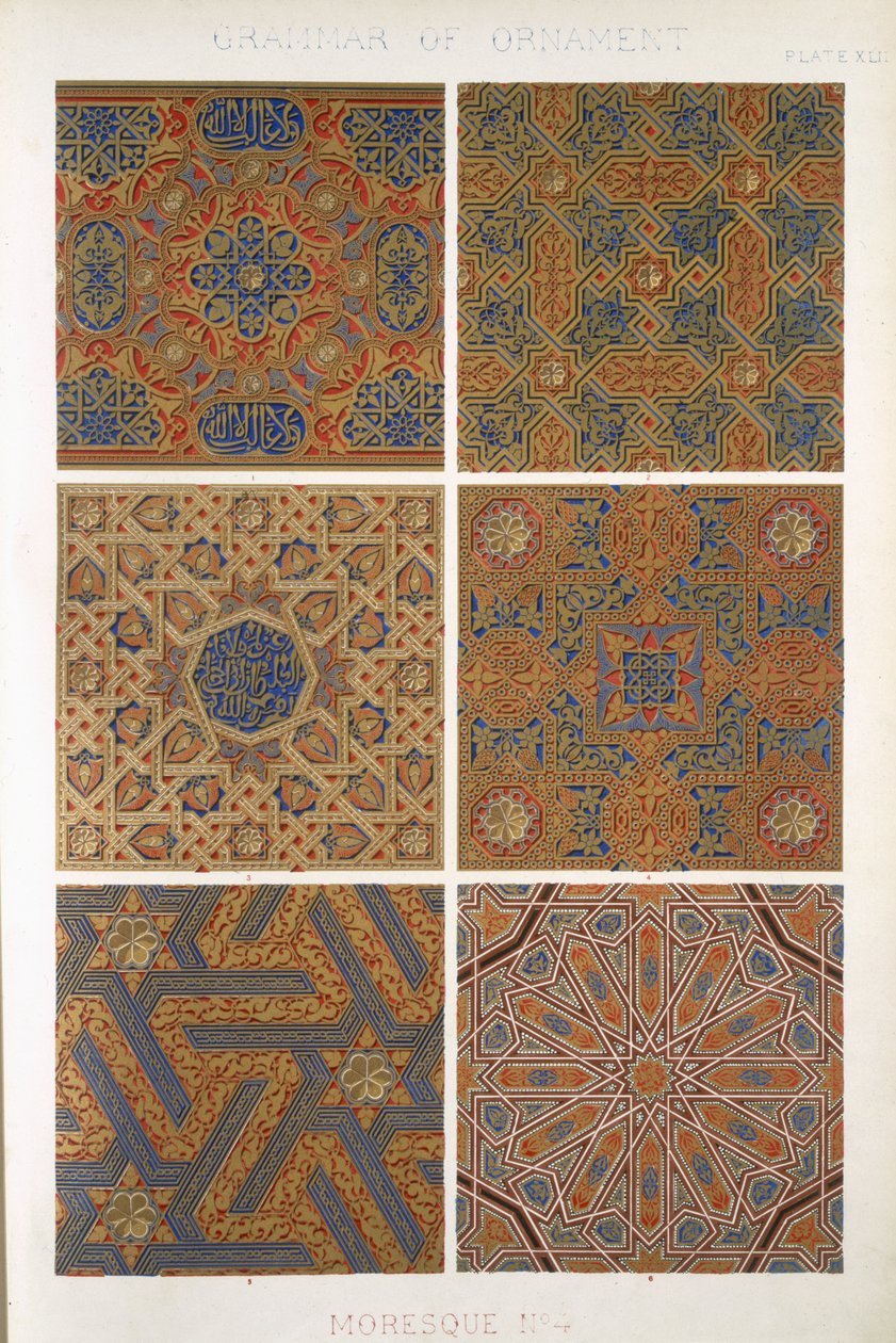 Moresque nro 4, levy XLII, Owen Jonesin (1809-68) teoksesta The Grammar of Ornament tekijältä Owen Jones
