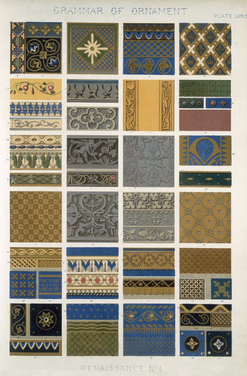 Renaissance nro 4, levy LXVII, Owen Jonesin (1809-68) teoksesta "The Grammar of Ornament" tekijältä Owen Jones