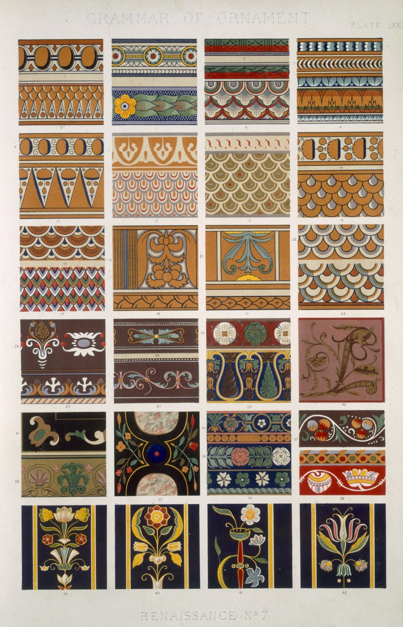 Renaissance nro 7, levy LXXX, Owen Jonesin (1809-68) teoksesta "The Grammar of Ornament" tekijältä Owen Jones