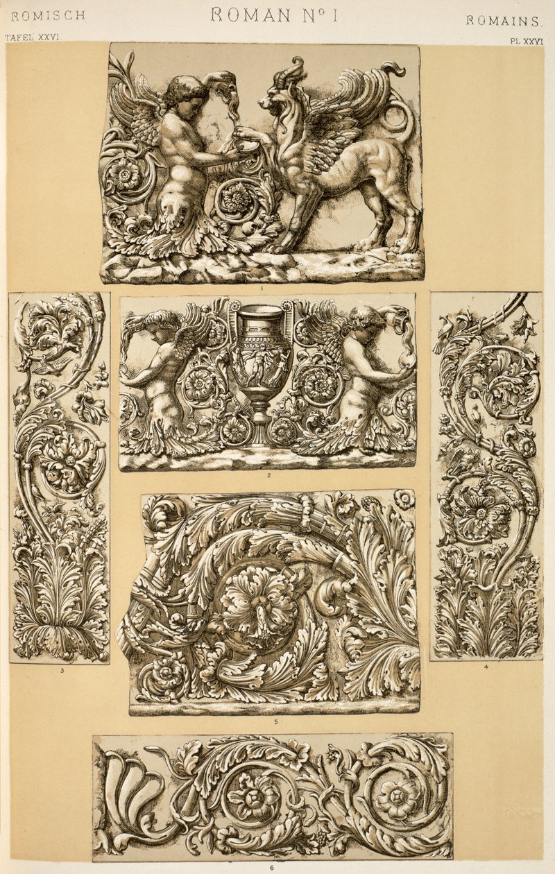 Roomalainen ornamentti Ch VI:sta, levy XXVI kirjasta "Koriste kielioppi", 1868 tekijältä Owen Jones