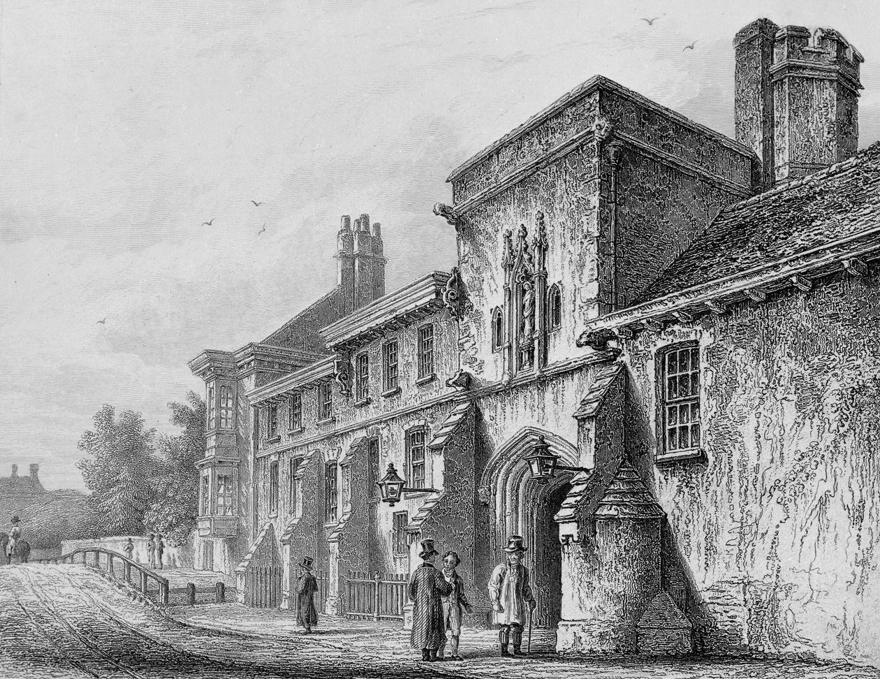 College Gate ja Wardens Lodge Winchester, n. 1830 tekijältä Owen Brown Carter