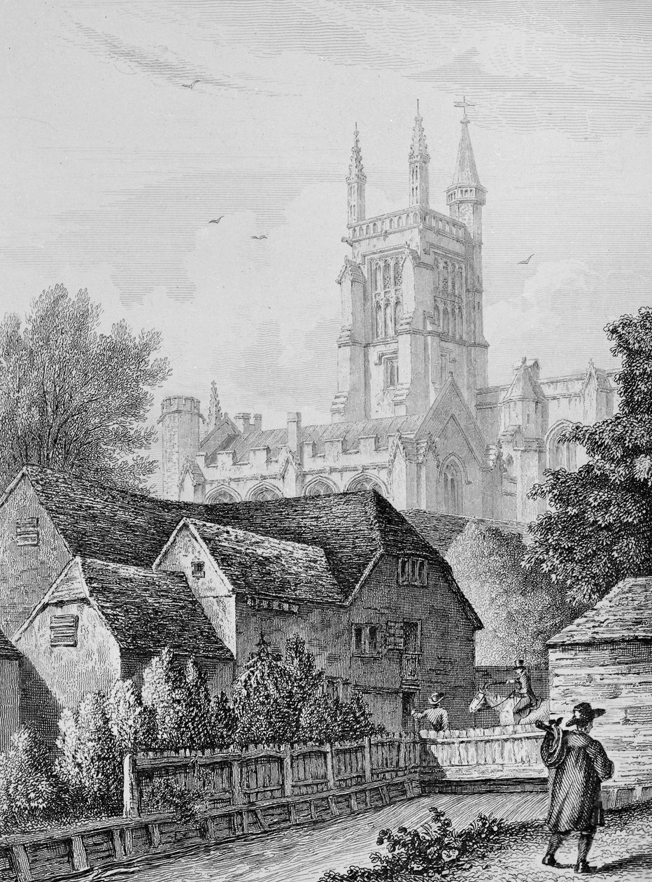 College Tower, kirjasto ja mylly Winchester, noin 1830 tekijältä Owen Brown Carter