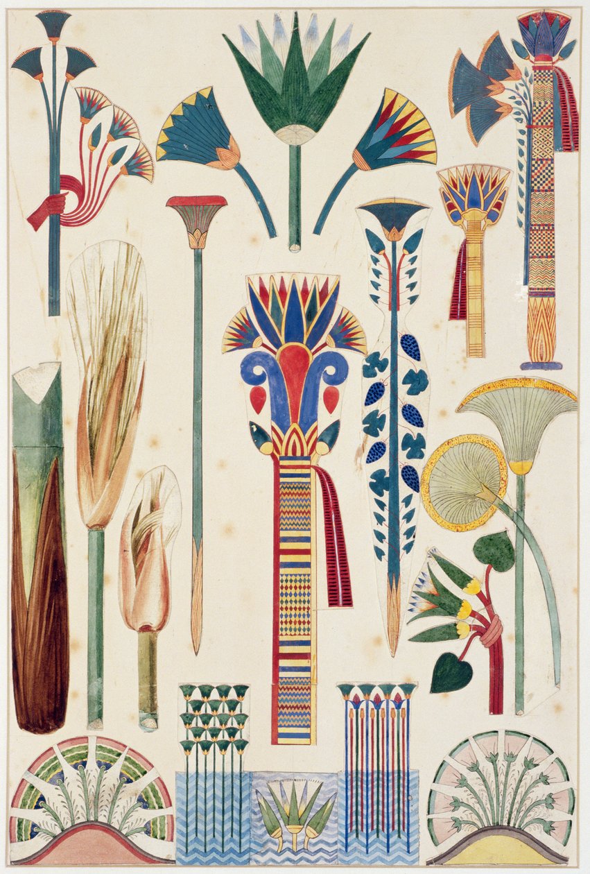 Egyptiläinen koriste, alkuperäinen kuvitus teoksesta "The Grammar of Ornament", 1856 (lyijykynä ja wc) tekijältä Owen Jones