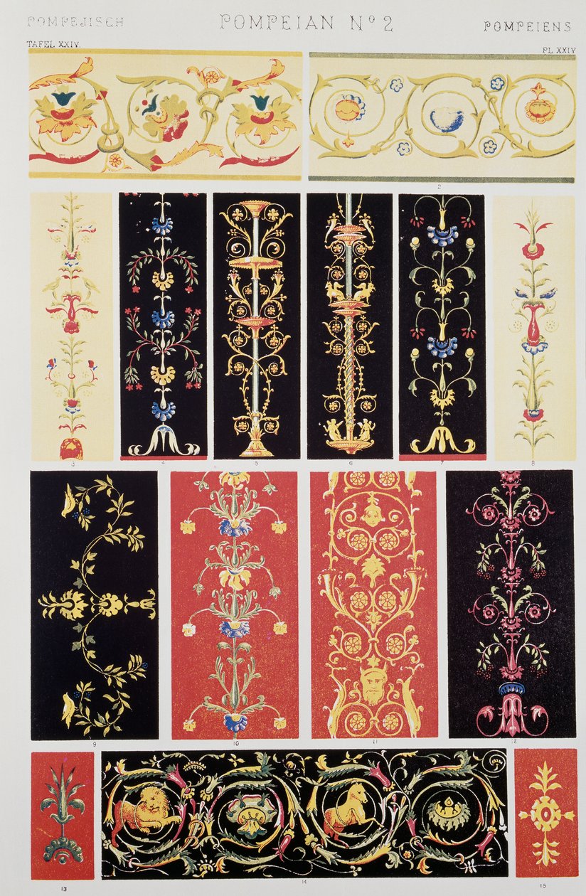 Pompeian tyylinen koristelu, taulu XXV kirjasta Grammar of Ornament, Owen Jones (1809-1874), Lontoo tekijältä Owen Jones
