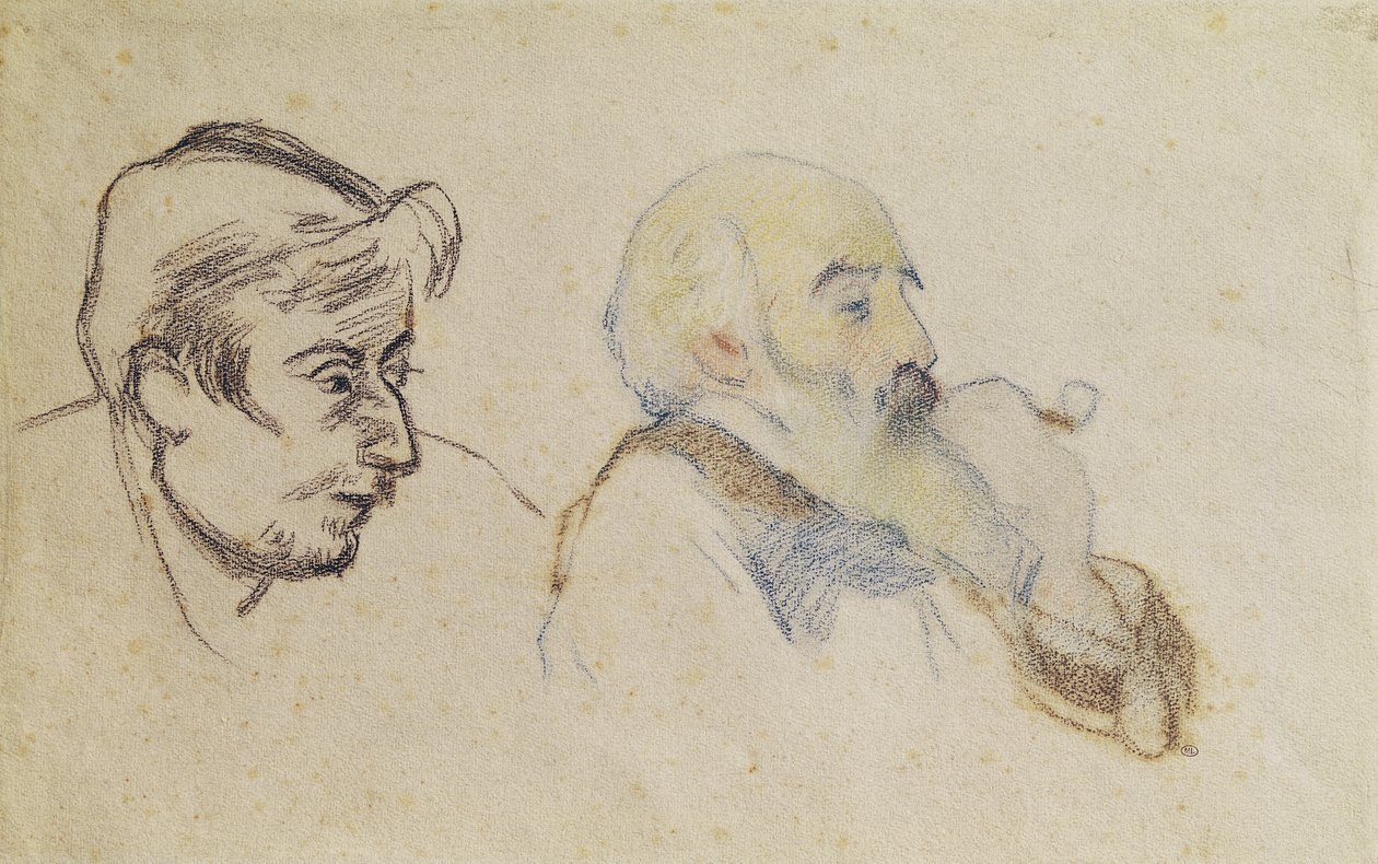 Gauguinin Pissarron muotokuva ja Pissarron Gauguinin muotokuva (värillinen liitu) tekijältä P. and Pissarro, C. Gauguin