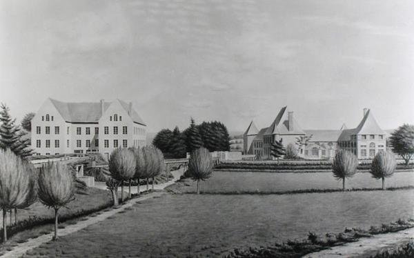 Näkymä Angecourtin kahdelle myllylle, jonka Baron Neuflize perusti vuonna 1812 (wc paperilla) tekijältä P. Dujardin