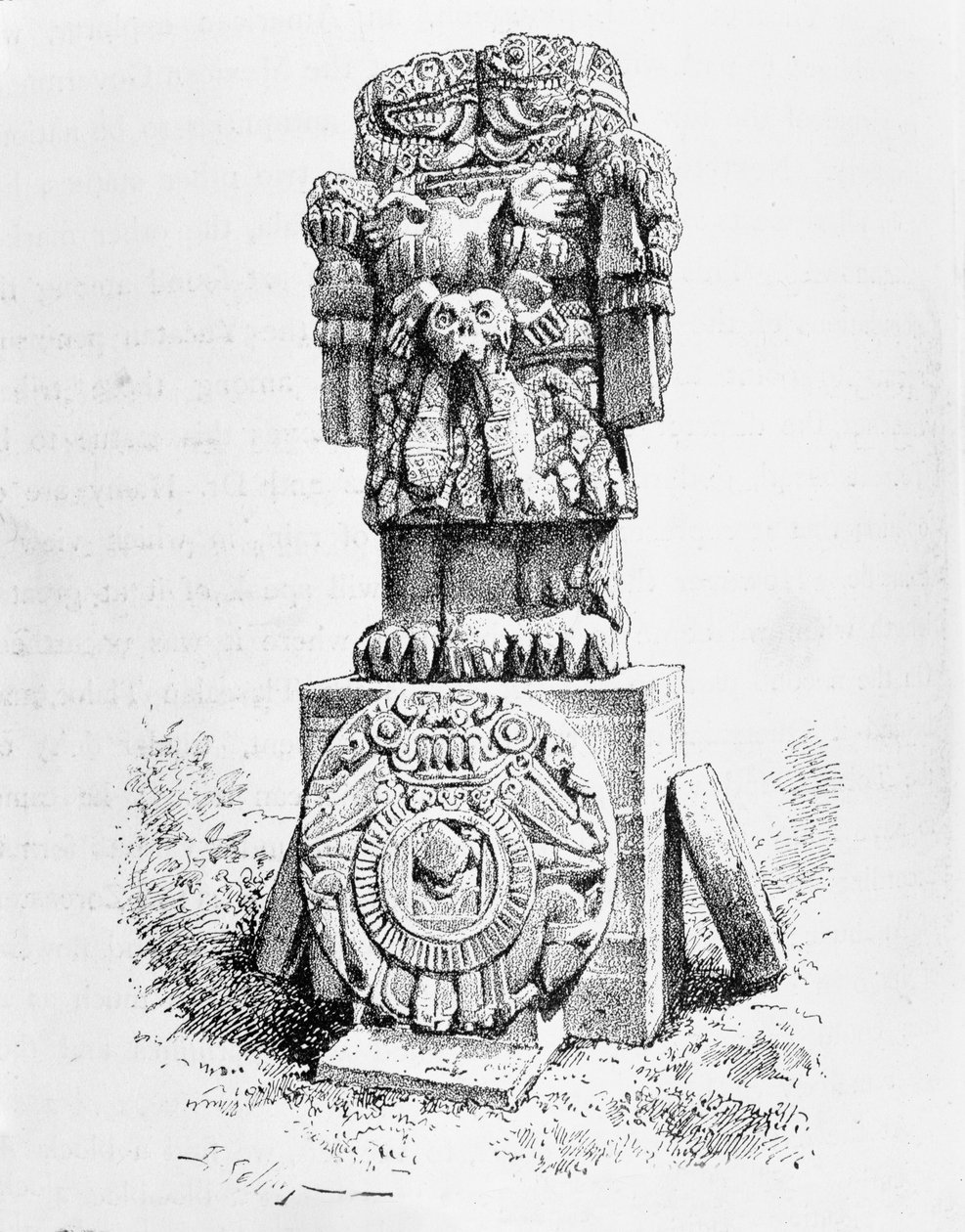 Goddess Coatlicuen patsas "Uuden maailman muinaisista kaupungeista", kirjoittanut Claude-Joseph-Desire Charnay, pubi. vuonna 1887 (katso 97320) tekijältä P. Sellier