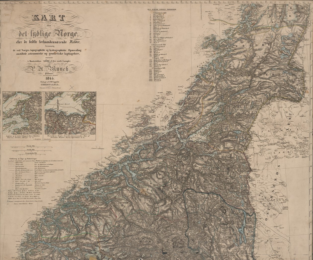 Oslon kartta (1845) ja Sør-Norge tekijältä P.A. Munch