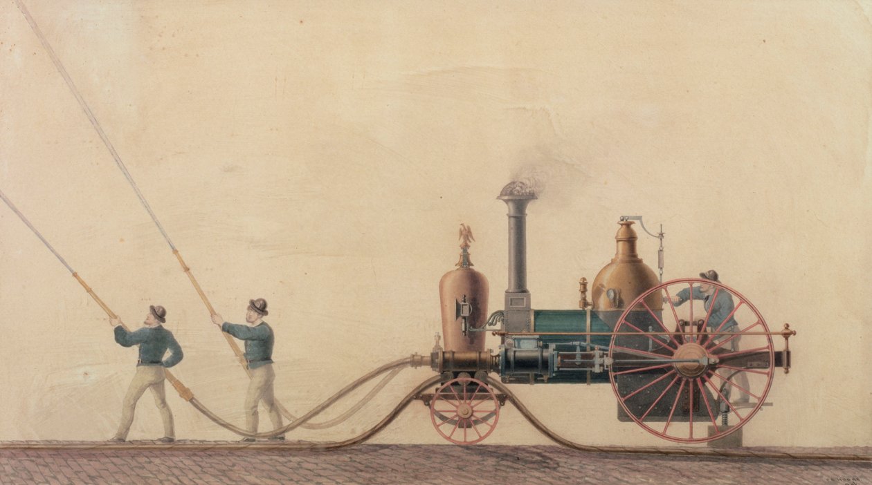 Ensimmäinen höyrypalokone, jota käytettiin Yhdysvalloissa vuosina 1841, 1865 tekijältä P.R. Hodge