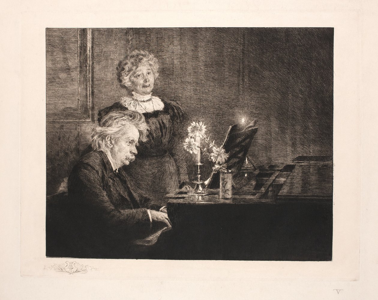 Edvard ja Nina Grieg pianolla tekijältä Peder Severin Krøyer