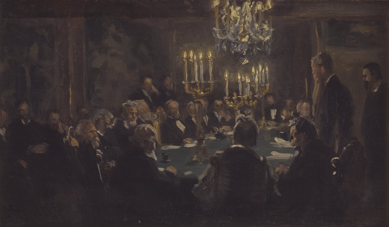 Sävellysluonnos "Kokous tiedeseurassa" tiedeseurassa tekijältä Peder Severin Krøyer