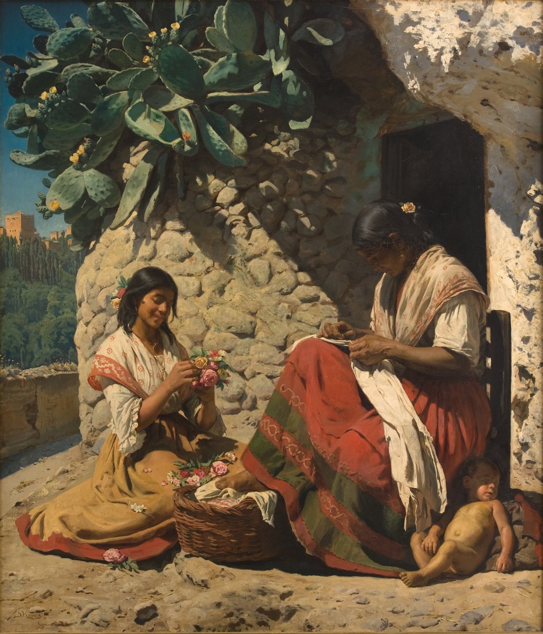 Kaksi mustalaisnaista mökkinsä ulkopuolella. Espanja tekijältä Peder Severin Krøyer
