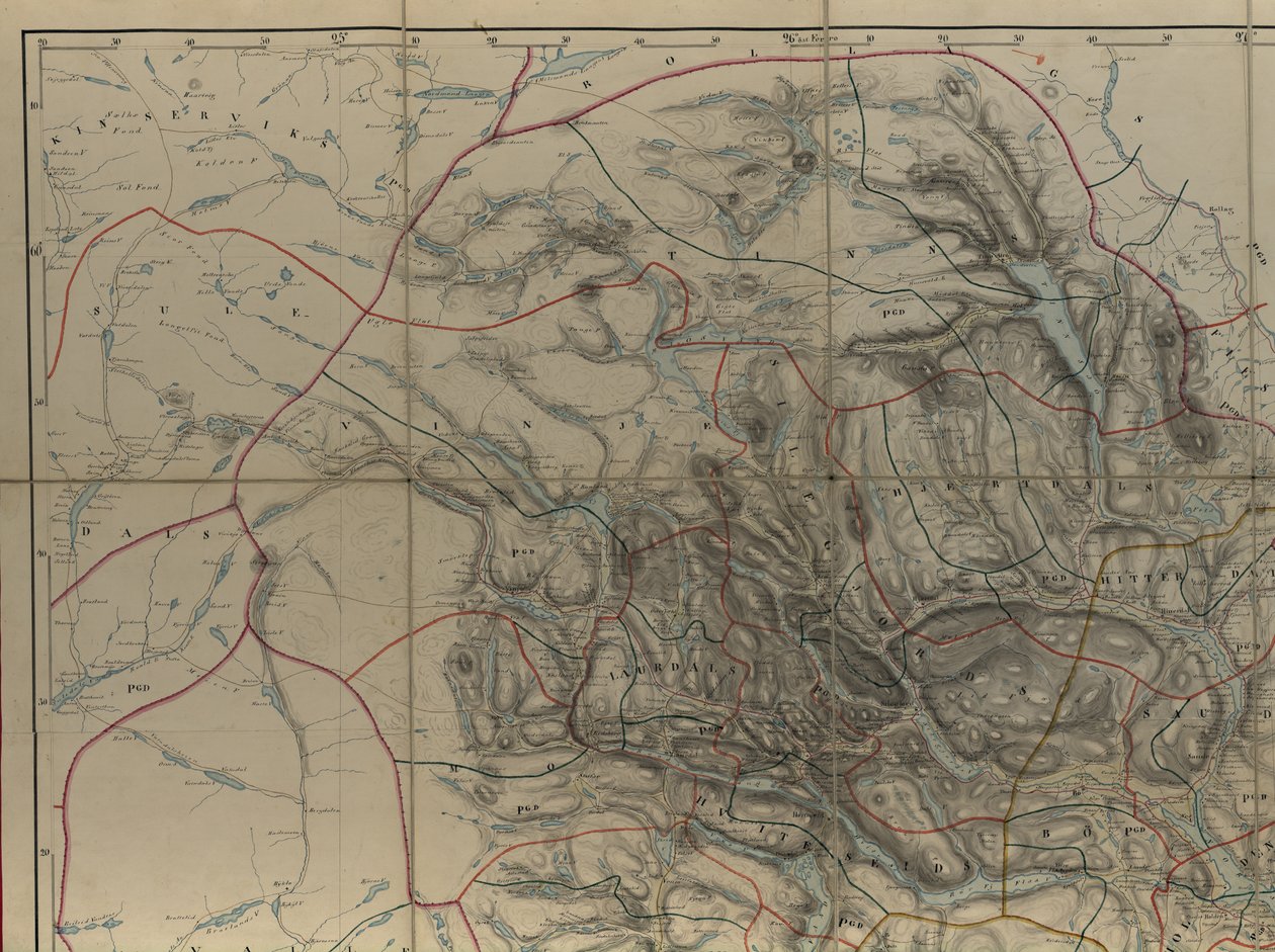 Kartta Nasjonalbibliotekets kartsamling. Kartta er gitt ut i Håndtegnet (etter 1846) ja Vislem Telemark tekijältä P. A. Munch