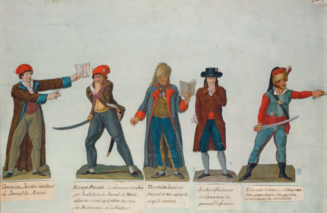 Jakobiinit ja terroristit terrorivallan aikana (1793-4) Ranskan vallankumouksen aikana (guassi) tekijältä P. A. and J.B. Lesueur