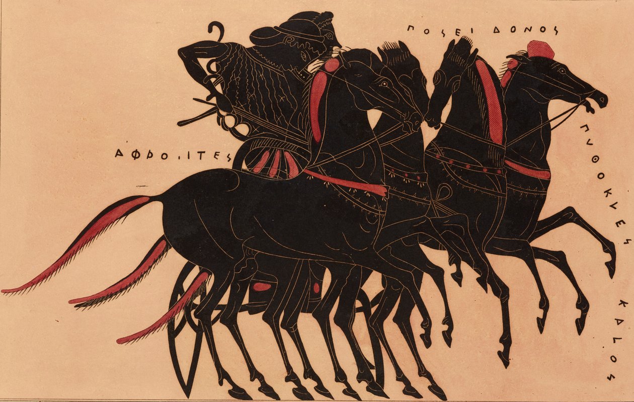 Impressió de la decoració en una àmfora grega, que mostra Afrodita conduint Posidó en un carro, c1858. finlandès tekijältä P Bineteau