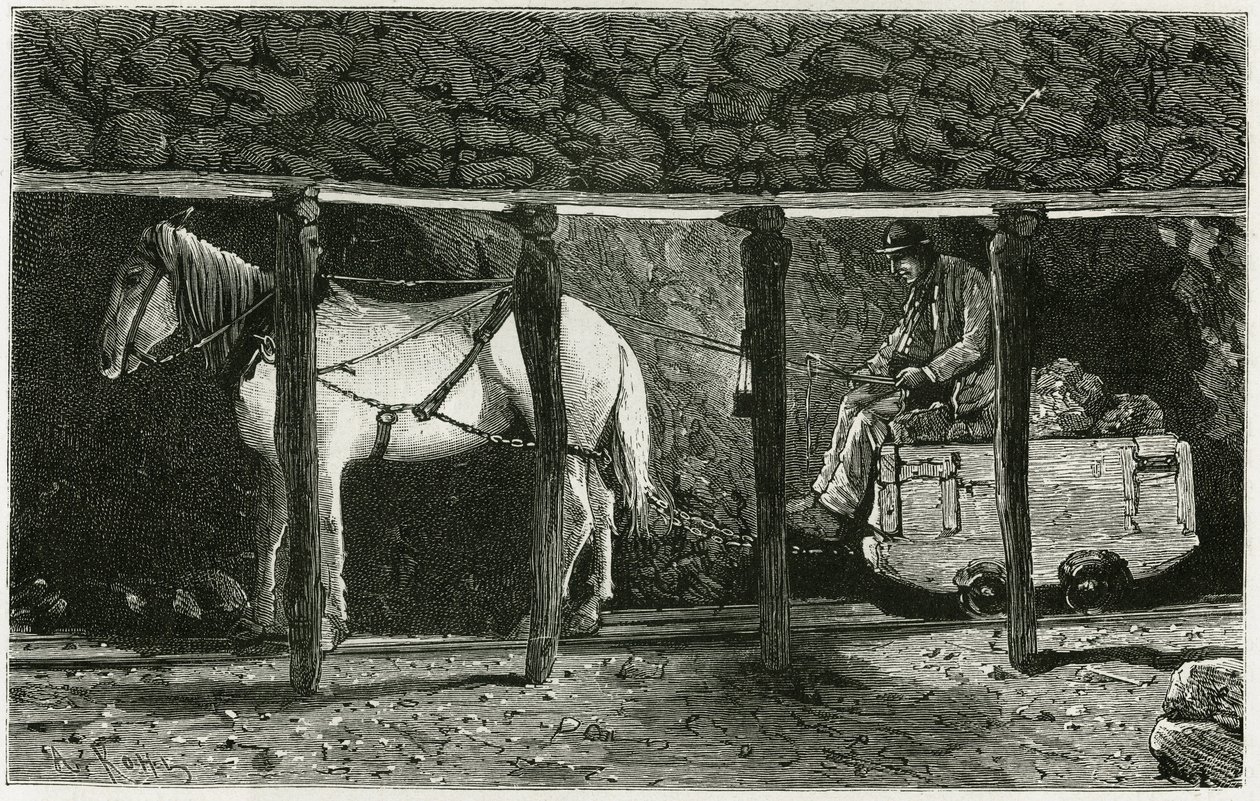 Gallerian sisustus berlainella. Feratin kaiverrus havainnollistamaan tarinaa "Belgia", Camille Lemonnierin (1844-1913) belgialainen kirjailija. Julkaistu Le Tour du monde, nouveau journal des voyages, 2. lukukausi 1884, toimittanut Edouard Charton (1807-1 tekijältä P. Ferat