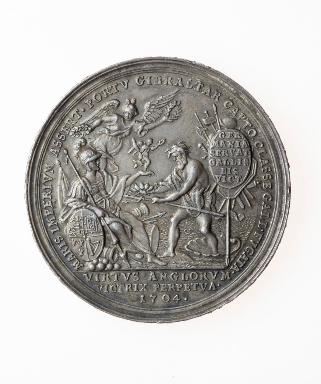Brittiläisten voittojen muistomitali, 1704 (hopea) tekijältä P. H. Muller