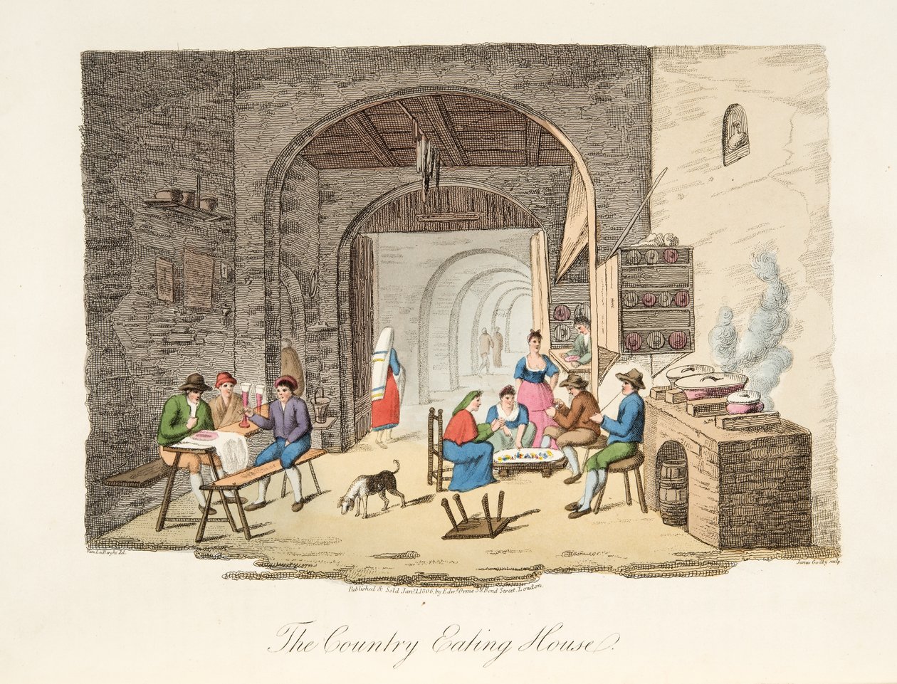 Country Eating House, Italian Scenerystä, joka edustaa Italian eri valtioiden tapoja, tapoja ja huvituksia, pubi. 1806 (käsinvärinen kaiverrus) tekijältä P. van (after) Lerberghi