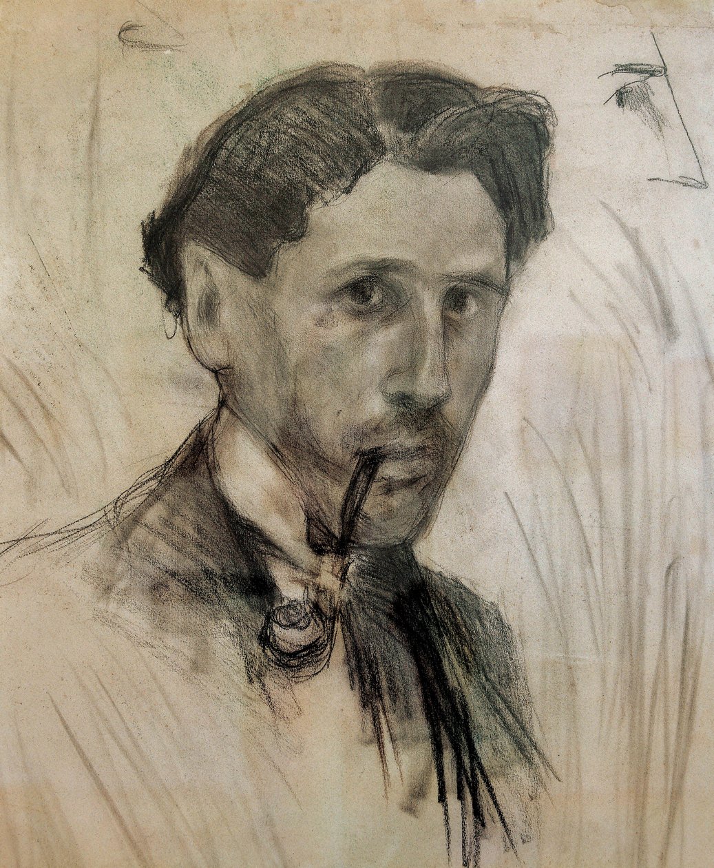 "Omakuva piipulla" Pablo Gargallon (1881-1934) hiilipiirros. 1901 tekijältä Pablo Gargallo