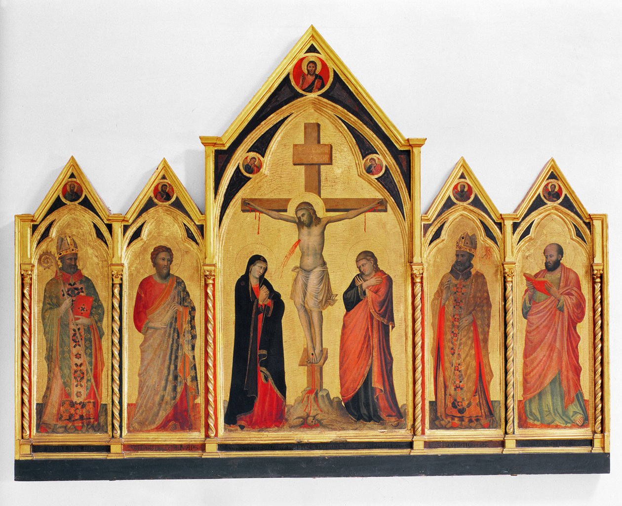 Ristiinnaulitseminen pyhien kanssa, 1310 (tempera taulussa) tekijältä Pacino di Buonaguida