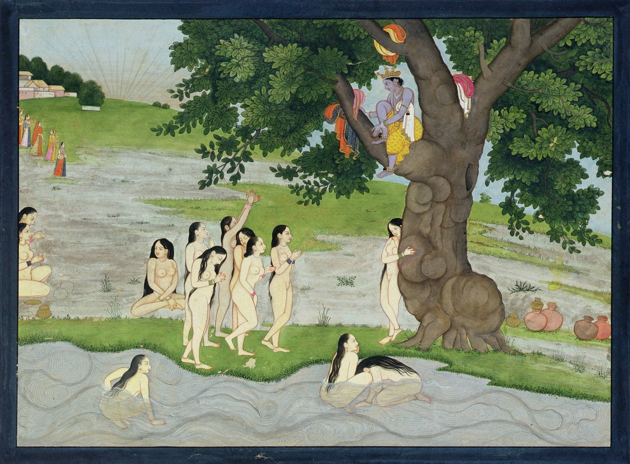 Krishna varastaa gopiesien vaatteet Bhagavata puranasta, Kangrasta, Himachal Pradeshista, 1780 tekijältä Pahari School