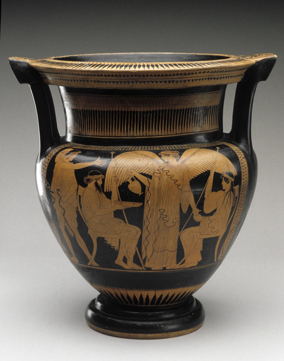 Punainen hahmo Pylväs Krater Zeuksen ja Heran kohtauksella, 480-460 eKr. (terrakotta) tekijältä Painter Syriskos