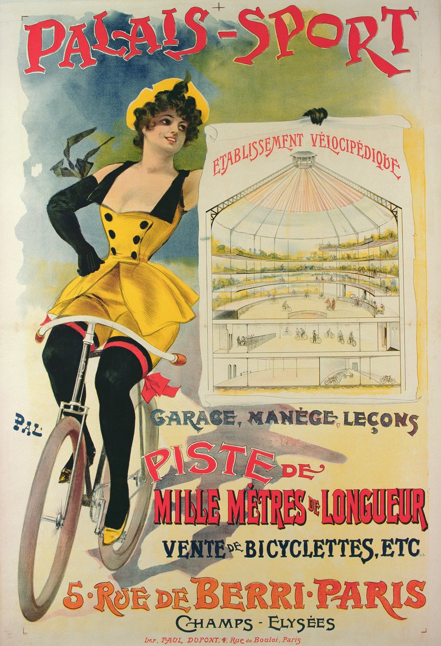 Juliste, joka mainostaa Palais-Sportia Pariisissa, n. 1895 tekijältä Pal