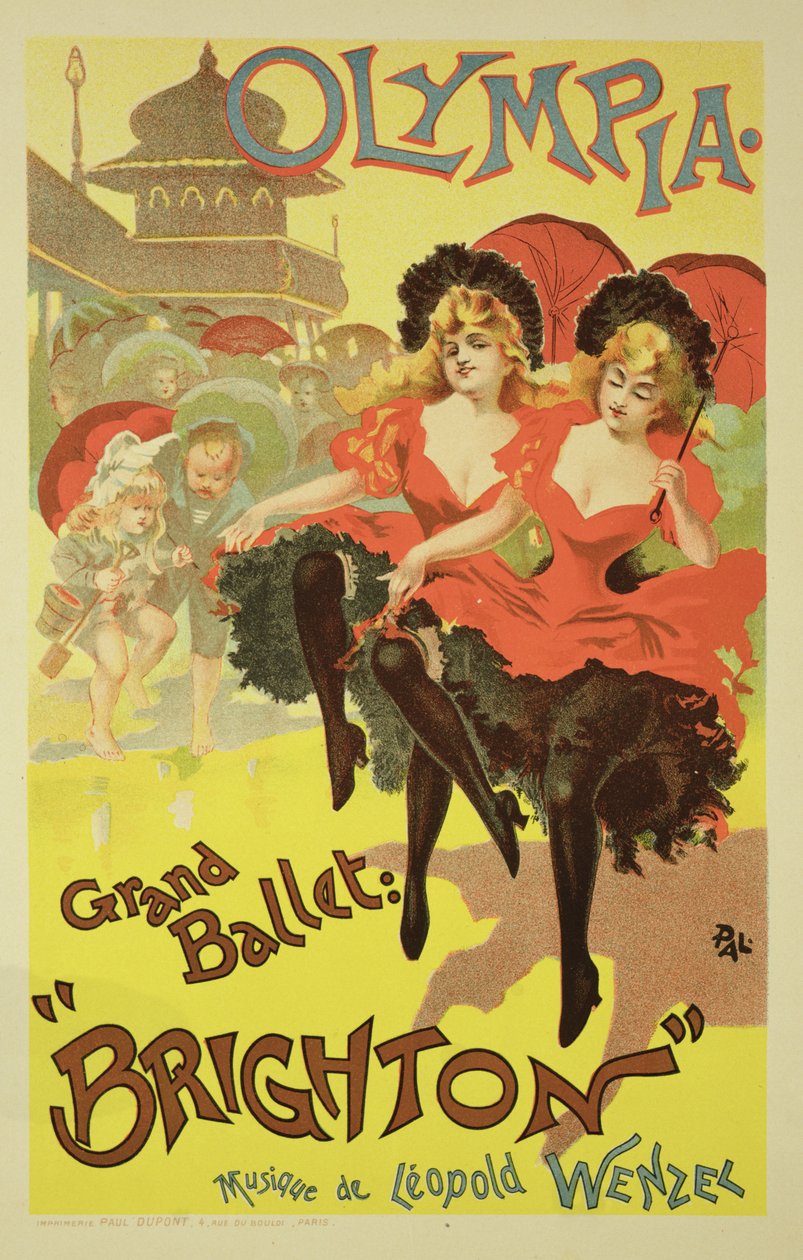 Jäljennös julisteesta, joka mainostaa balettia "Brighton", Theatre Olympia, 1893 tekijältä Pal