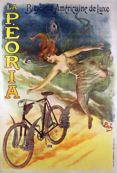 La Peoria polkupyöriä mainostava juliste (väri litho) tekijältä Pal