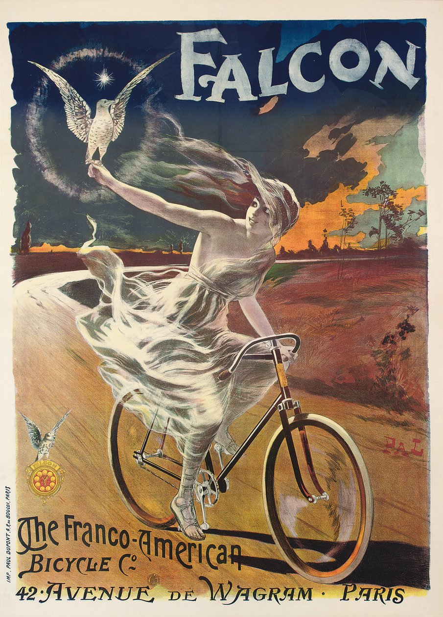 Falcon-polkupyöriä mainostava juliste, n. 1894 tekijältä Pal