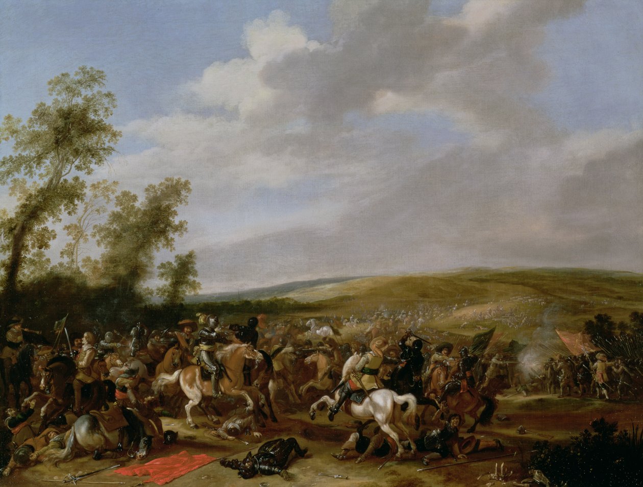 Taistelukohta Lutsenissa Ruotsin kuninkaan Kustaa Adolfuksen välillä Wallensteinin joukkoja vastaan, 1632 tekijältä Anthonie Palamedesz