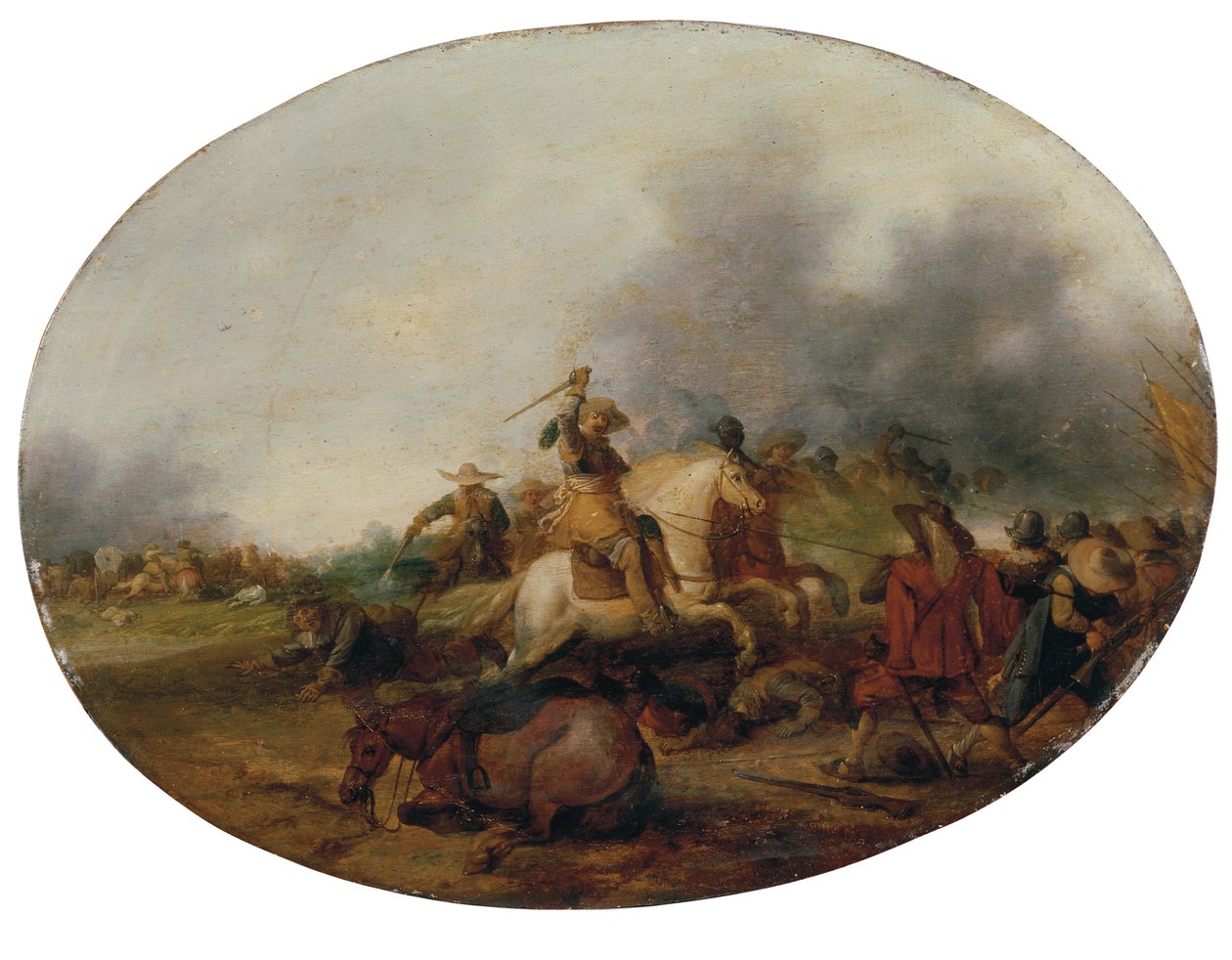 Ratsuväen yhteenotto kaatuneen hevosen kanssa, 1637 tekijältä Palamedes Palamedesz