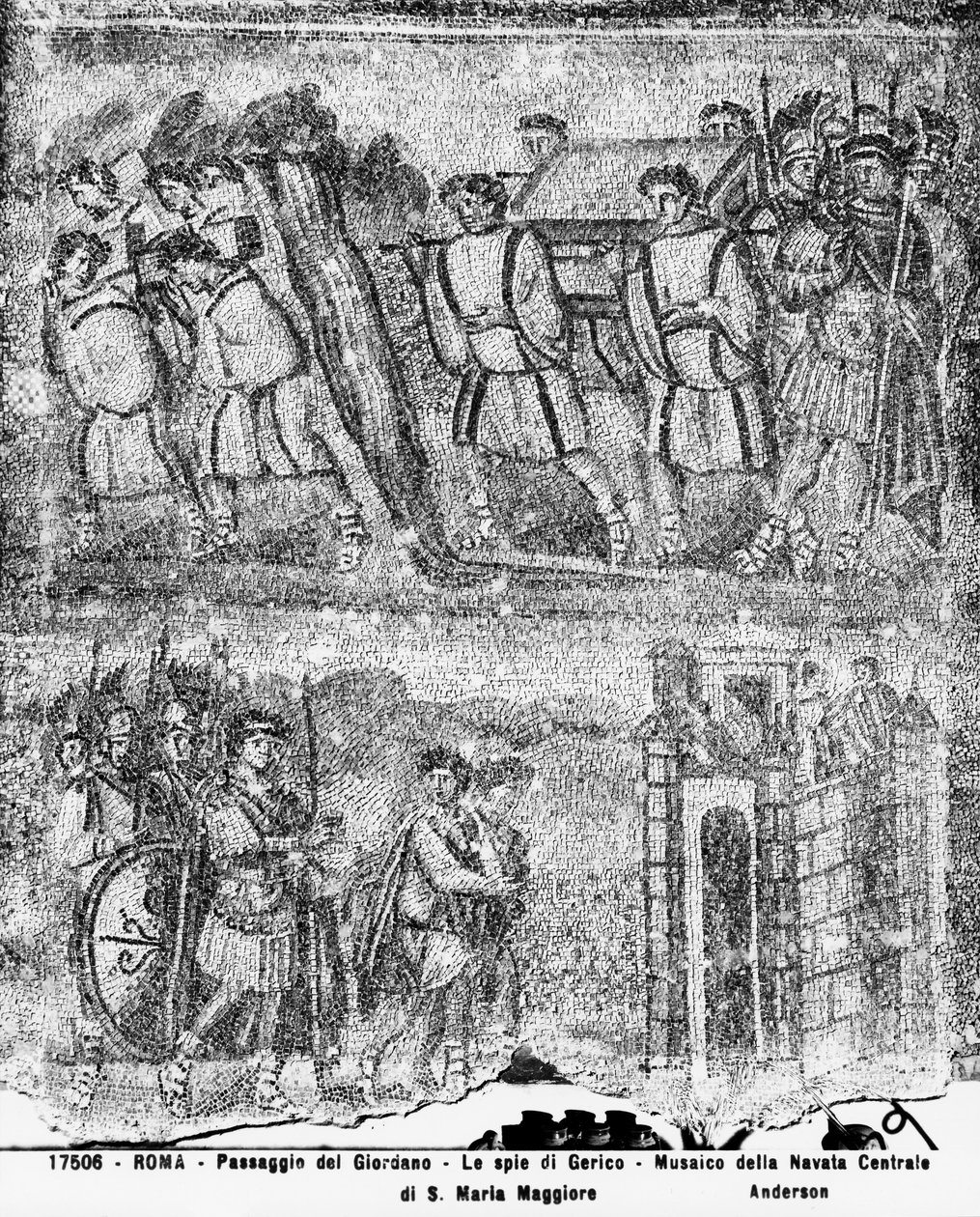Joosuan historia: Jordanin ylitys ja Jerikoon lähetetyt vakoilijat keskuslaivasta (mosaiikki) tekijältä Paleo Christian