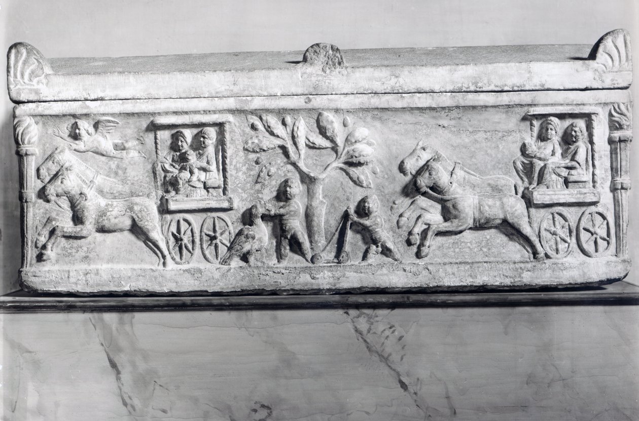 Kristillinen sarkofagi kohtauksilla lapsen elämästä tekijältä Paleo Christian Paleo Christian