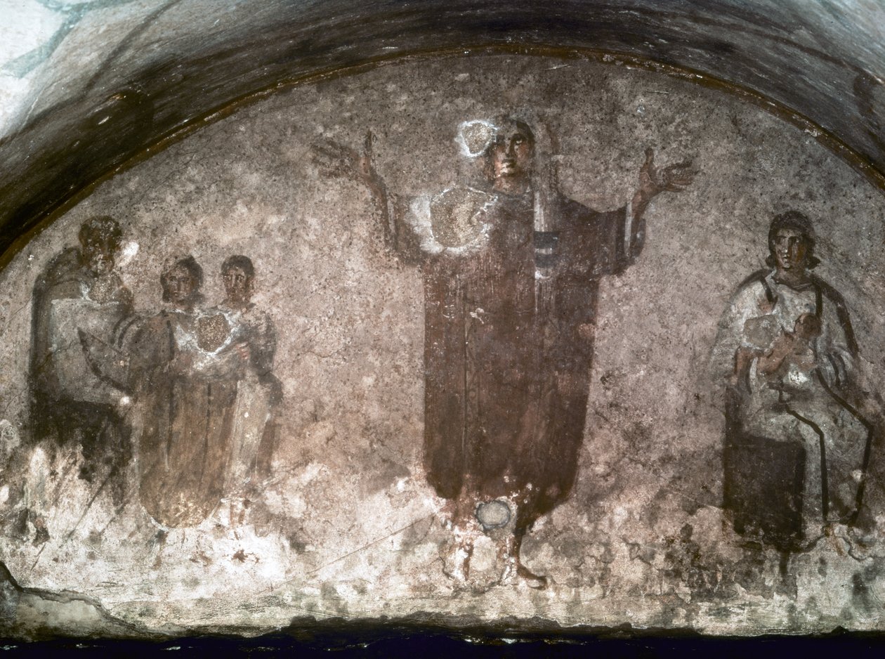 VARHAISKRISTILLINEN TAIDE: Priscillan katakombi. Cubible of the Velata., 3. vuosisadan loppu (fresko). tekijältä Paleo Christian