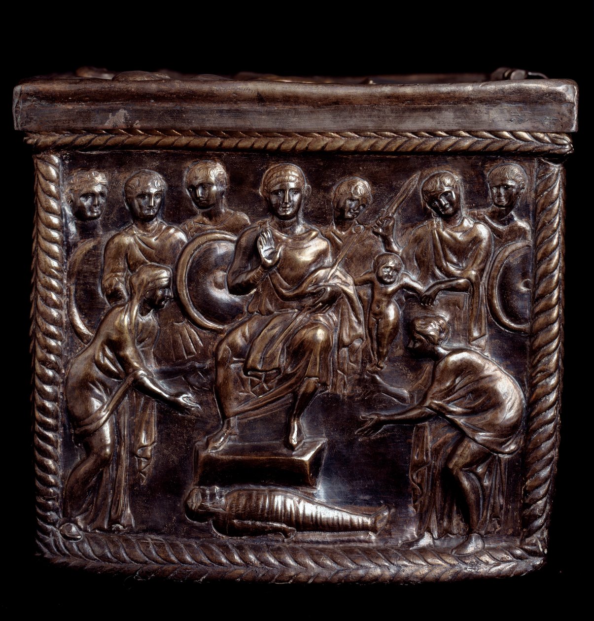 Paleokristillinen taide: hopeinen pyhäinjäännöslaatikko, joka tunnetaan nimellä Capsella de San Nazaro (hopeainen pyhäkköarkku St Nazarosta) - 370-397 apres JC Milan, Tesoro del Duomo Italia tekijältä Paleo Christian