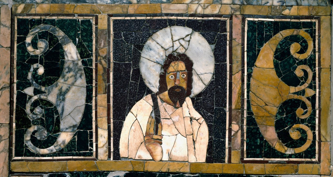 Paleokristillinen taide: "" Kristuksen esitys, luultavasti ensimmäinen""" 3. vuosisadalla jKr. Marquette marmoria. Ostiense-museo, Ostia tekijältä Paleo Christian