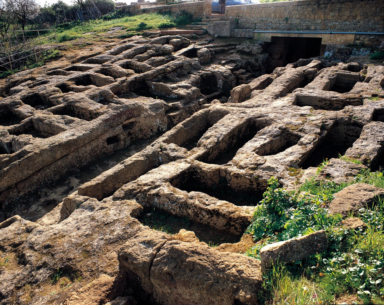Kristillisen nekropolin rauniot temppelien laaksossa, 4.-5. vuosisadalla. Agrigento, Agrigento. Sisilia Italia tekijältä Paleo Christian