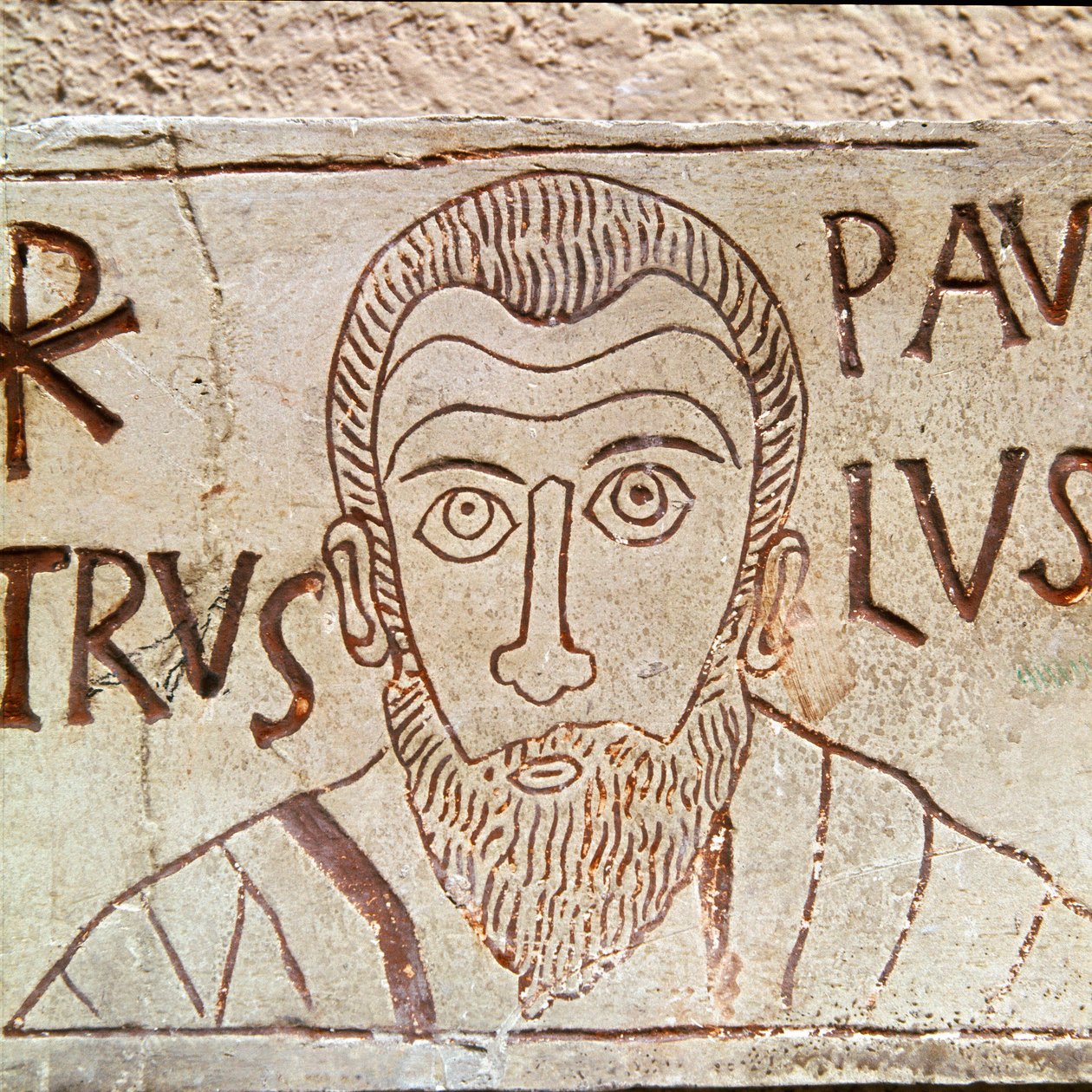 Pyhän Paavalin edustus. Paleokristinen graffiti Aquileiasta Italiasta 1. vuosisadalla jKr. Aquileia, paleokristillinen kansallismuseo tekijältä Paleo Christian Paleo Christian