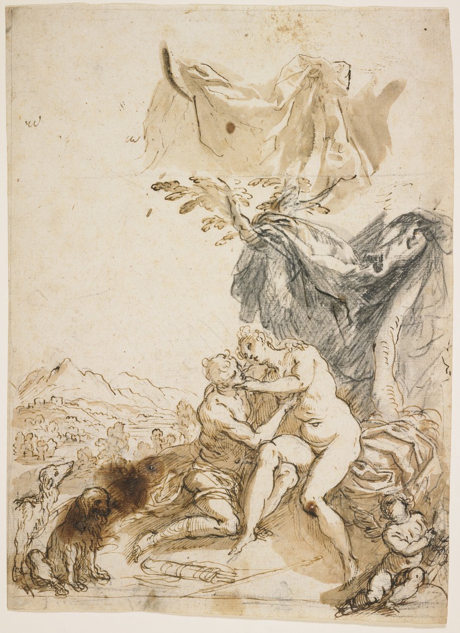 Venus ja Adonis, n. 1620 tekijältä Palma Il Giovane