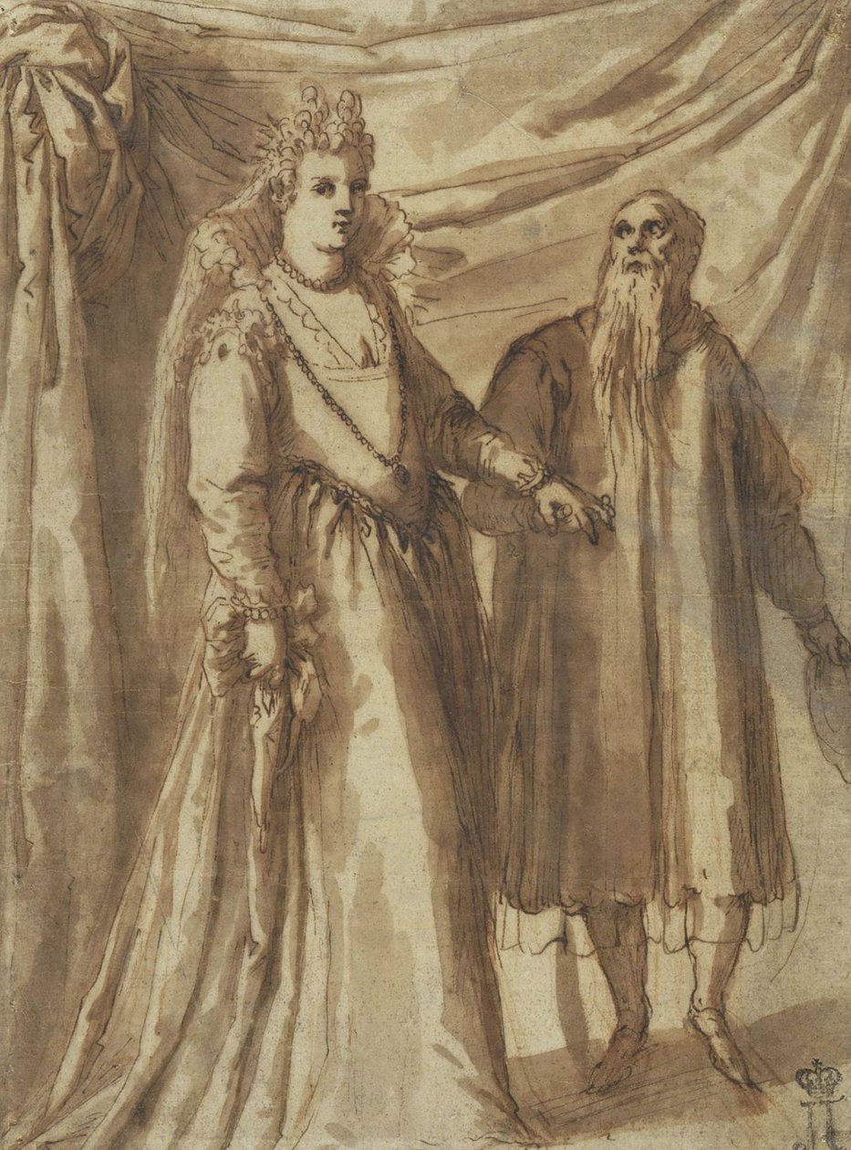 The Presentation of the Bride, n. 1610 (kynä, sivellin ja intialainen muste paperille) tekijältä Palma Il Giovane 1548 1628 Palma Il Giovane 1548 1628