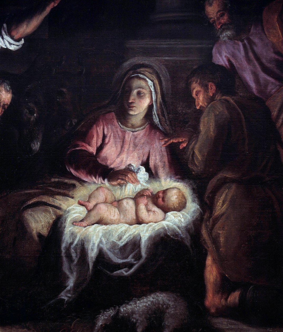 The Adoration of Shepherds Yksityiskohta Palma Giovanen (1544-1628) maalauksesta. 1600-luvun Geneve, taide- ja historiamuseo tekijältä Palma Il Giovane