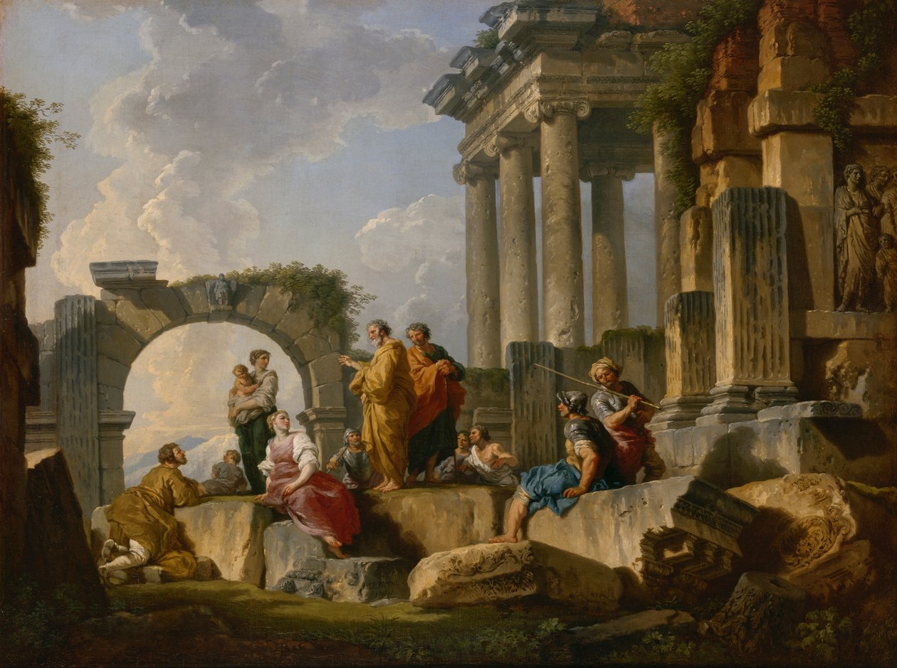 Pyhän Paavalin saarna raunioiden keskellä, 1744. tekijältä Pannini