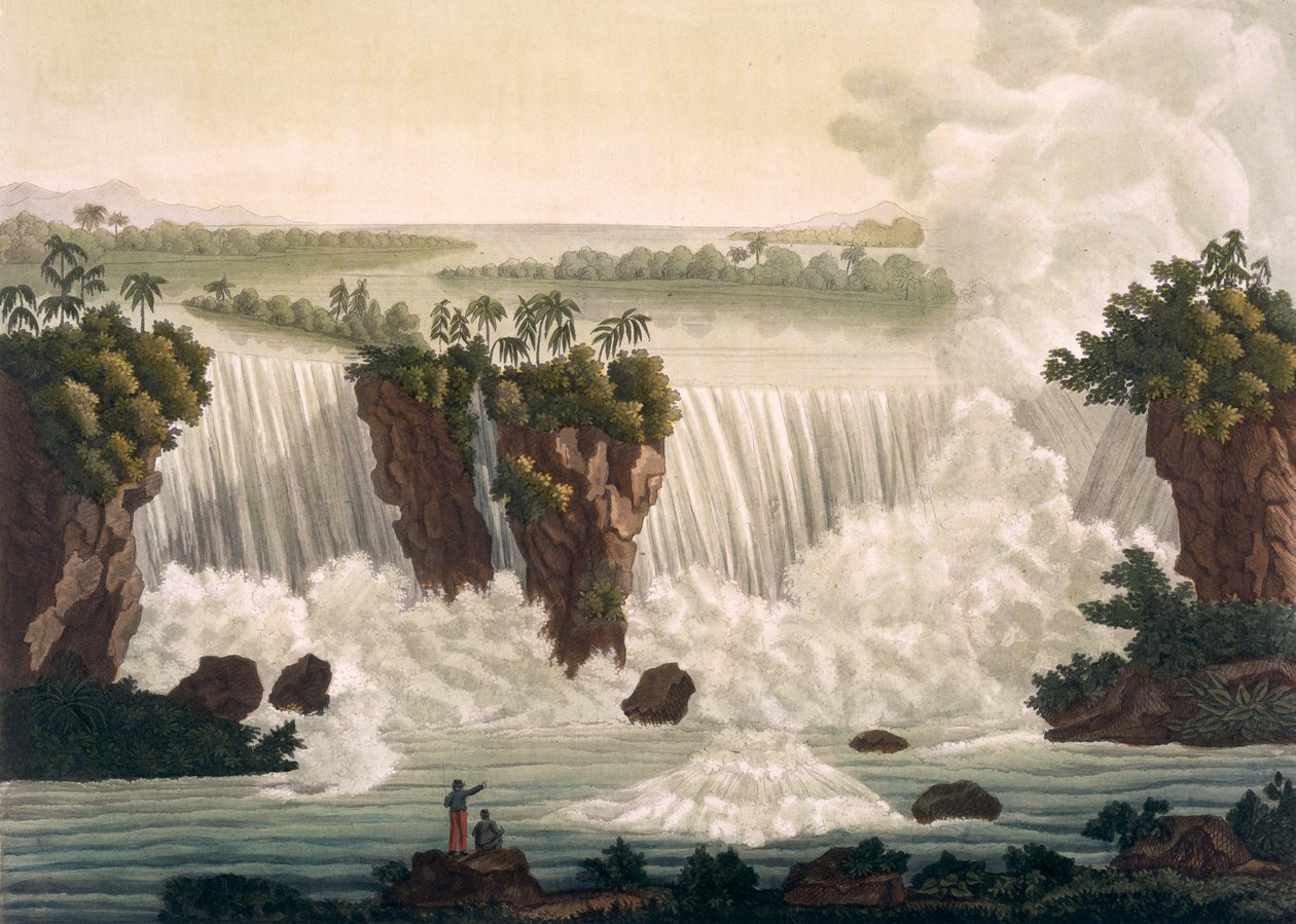Niagaran putoukset, 1818, Jules Ferrarion teoksesta Le Costume Ancien et Moderne, osa I, levy 30, julkaistu noin 1820-30-luvulla (värikaiverrus) tekijältä Paolo Fumagalli