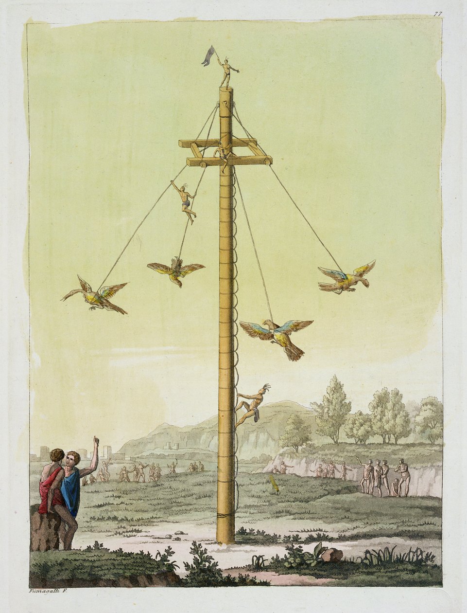 Lentävä peli, Jules Ferrarion julkaisemasta teoksesta "Le Costume Ancien et Moderne", osa I, levy 77, julkaistu noin 1820-30-luvuilla (värikaiverrus). tekijältä Paolo Fumagalli