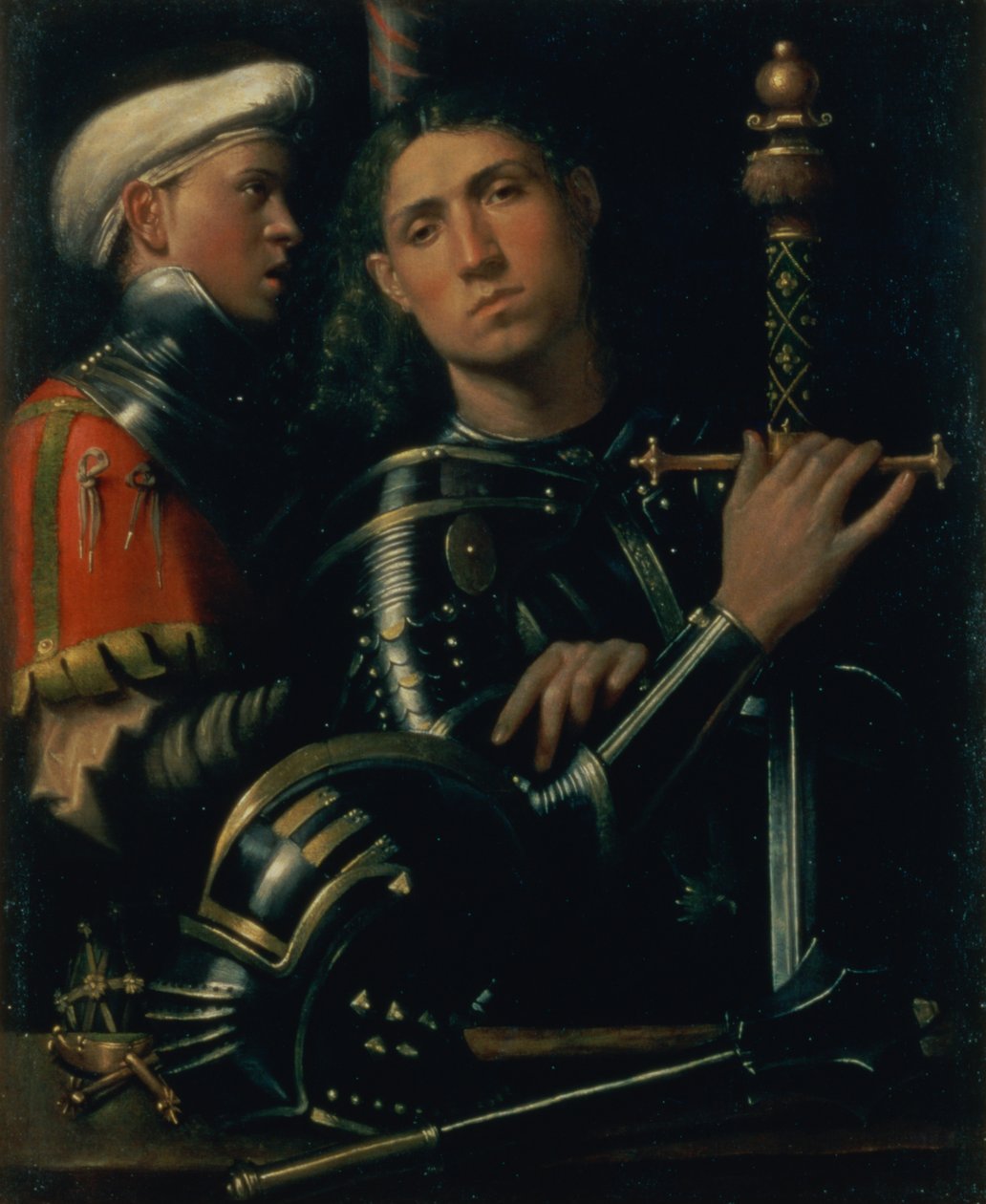 Muotokuva sotilaskapteenista hänen Squireensa kanssa, n. 1518-22 tekijältä Paolo Morando Cavazzola