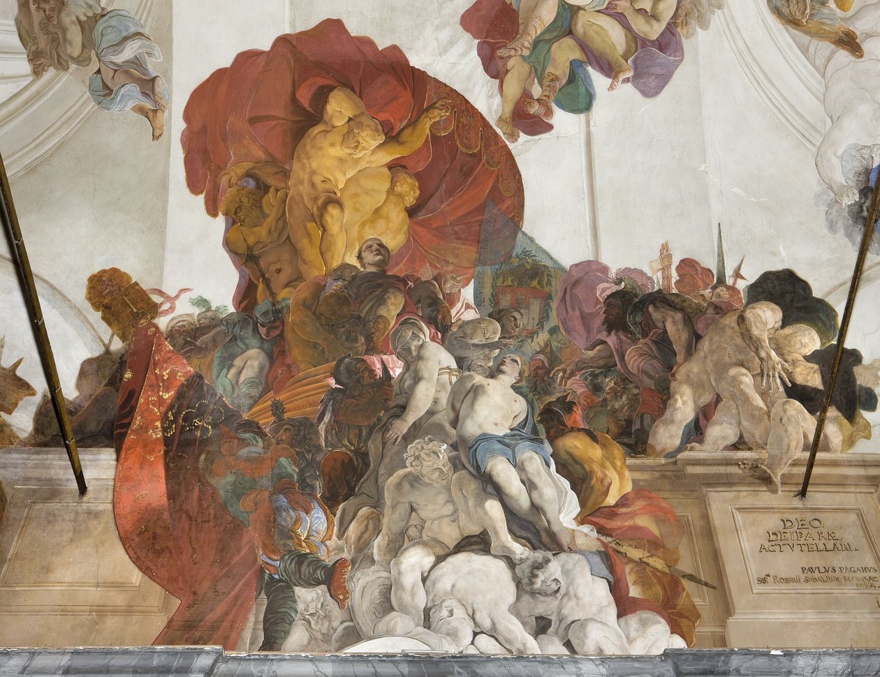 Roomalainen tuomari tuomitsi kuolemaan pyhät Apollonian, Lucyn ja Katariina Aleksandrialaisen, n. 1696-1697 tekijältä Paolo Pagani