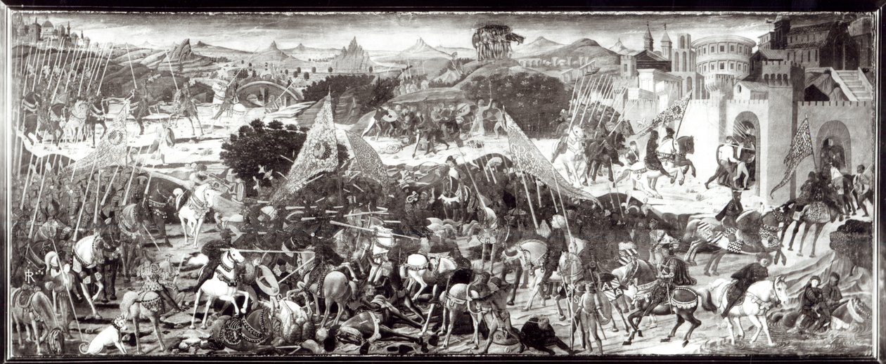Roomalaiset ja gallialaiset taistelevat tai Taistelu Rooman porttien edessä (tempera paneelissa) tekijältä Paolo Uccello