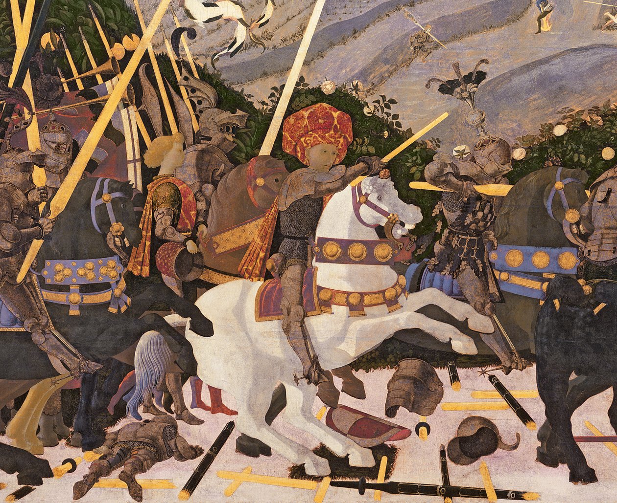 San Romanon taistelu, tempera n. 1450-60 paneelin yksityiskohdassa 30690 tekijältä Paolo Uccello